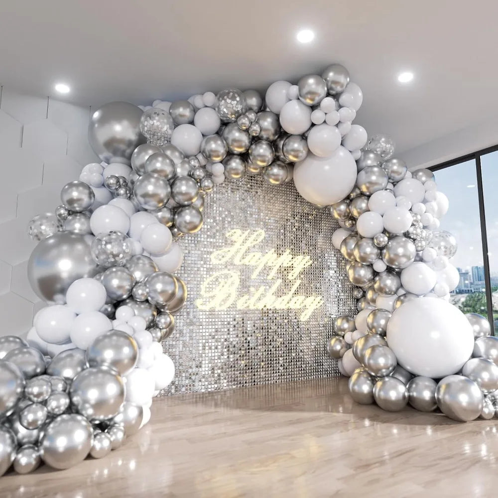 Blue White Metallic Balloons Garland Kit Gold Confetti Balloon Arch for Baby Shower Birthday Graduation Wedding Party Decoration Good Vibrations