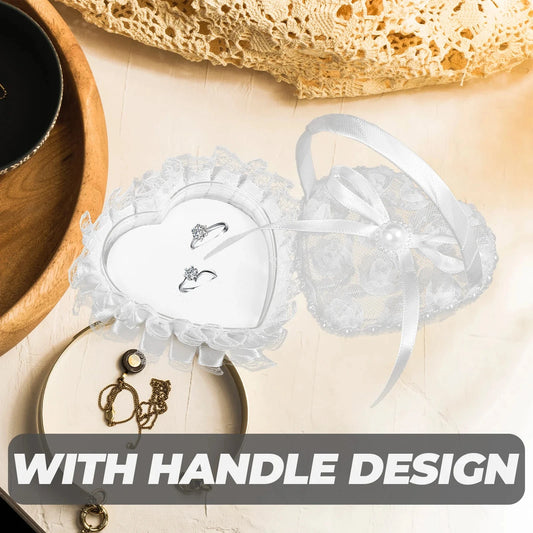 Mini Lace Ring Box Satin Wedding Ring Pillows With Handle Heart Shape Ceremony Bridal Party Supplies Festive Decorations Good Vibrations