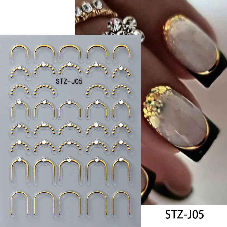 Silver Gold Lines Stripe Nail Sticker Decals Metal Strip Luxury Nails Slider 3D Self Adhesive Design Nail Art Stickers Paper Good Vibrations