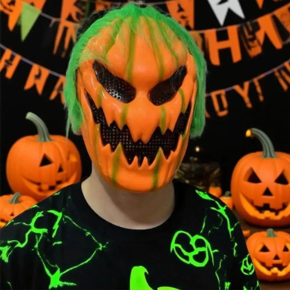 Realistic Halloween Pumpkin Mask Creativity Orange Pumpkin Full Face Mask Funny Elastic Scary Ghost Headgear Good Vibrations