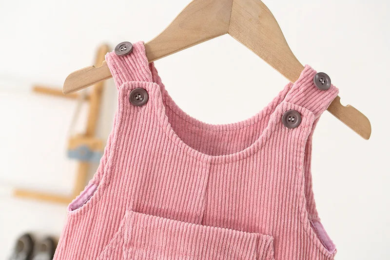 1-4Y Autumn Kids Clothes Korean Style Girls Overalls Corduroy Girls Jumpsuits Embroidery Kids Outfit Good Vibrations