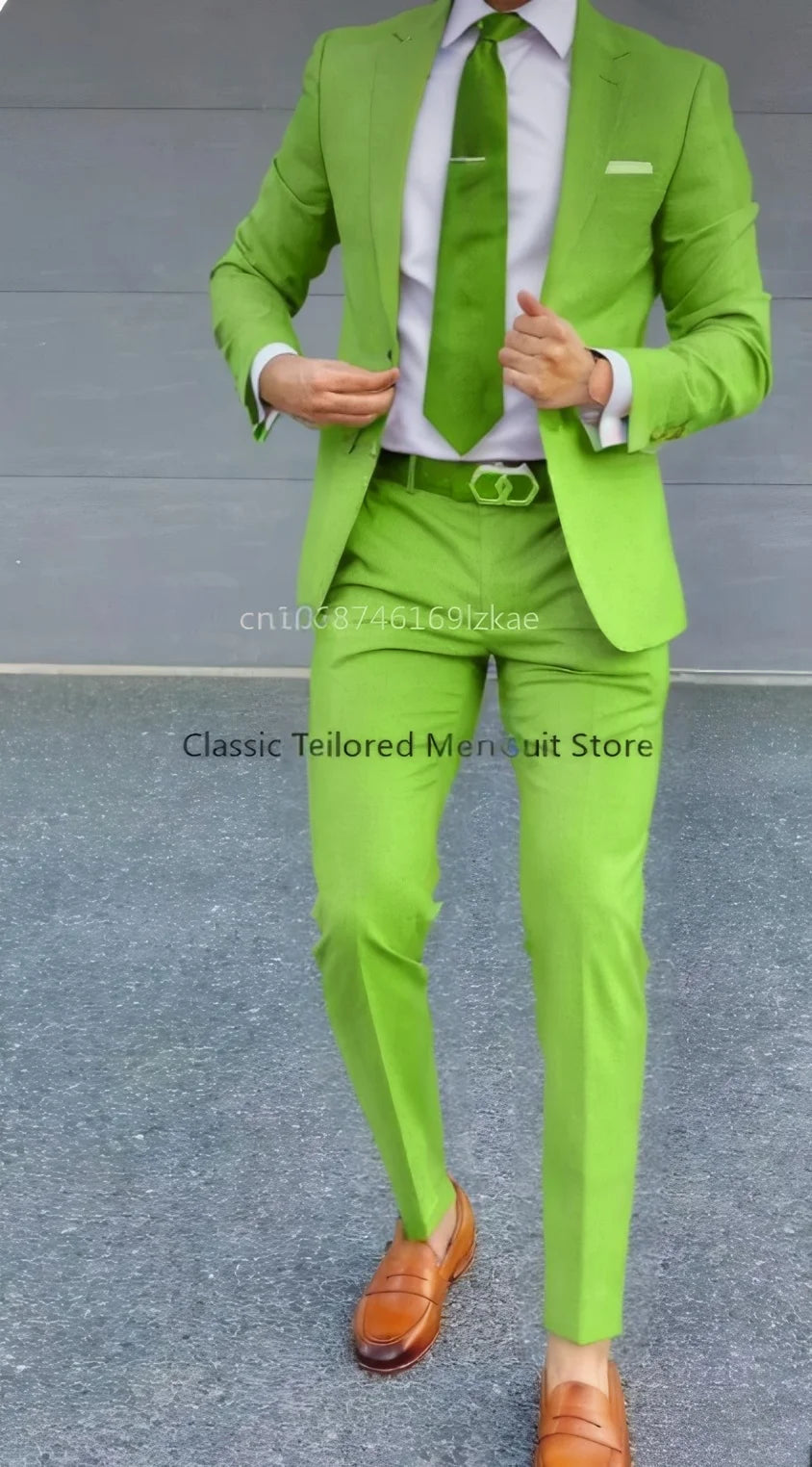 Men's Suit 2 Piece Suit Jacket Pants Formal Wedding Tuxedo Groom Clothes Custom Color Blazer XS-5XL Good Vibrations
