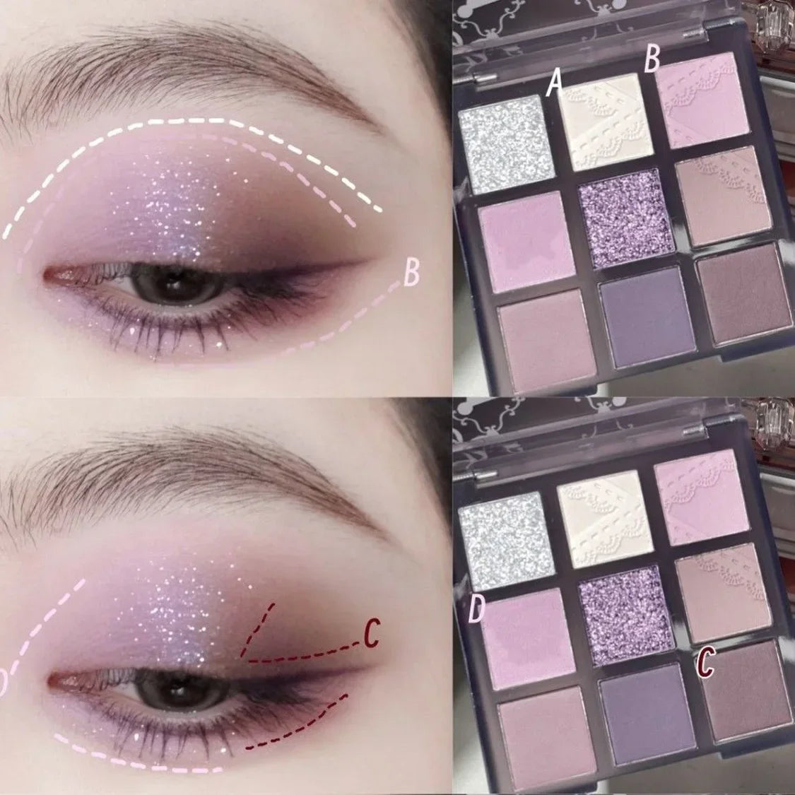 Smoke Purple Lace Eye Shadow Palette Matte Glitter 9-Color Eyeshadow Long Lasting Shimmer Shiny Eyes Make Up Palette Cosmetics Good Vibrations