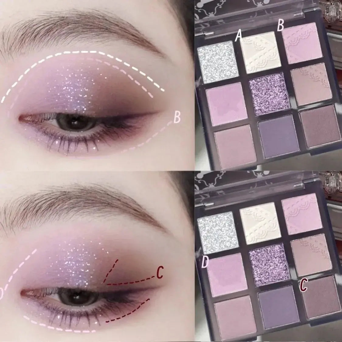 Smoke Purple Lace Eye Shadow Palette Matte Glitter 9-Color Eyeshadow Long Lasting Shimmer Shiny Eyes Make Up Palette Cosmetics Good Vibrations