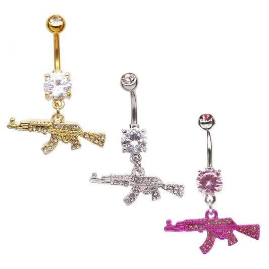 Belly Button rings Gun Dangle navel Ring clear Gem belly button Ring Body piercing Jewelry belly piercing for women Good Vibrations Adult Super Store