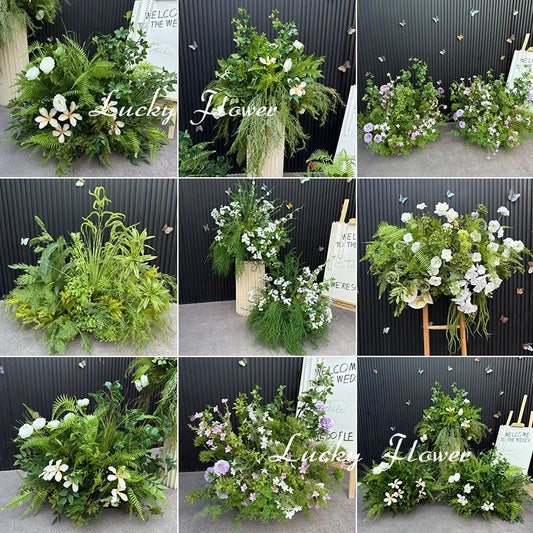 Artificial Plants Flower Arrangement Road Lead Greenery Ball Hang Flower Row Welcome Sign Decor Green Plant Floral Backdrop Prop Good Vibrations