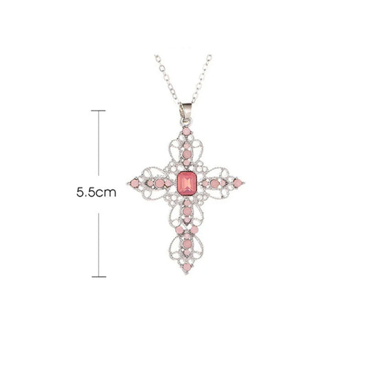Fashion Exquisite Hollow Cross Necklace Bohemian Inlaid Rhinestones Clavicle Chain Jewelry Gifts For Women Girls Party Wearing Good Vibrations