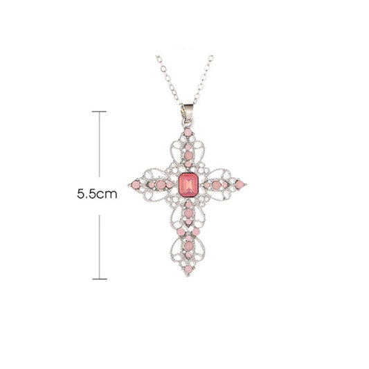 Fashion Exquisite Hollow Cross Necklace Bohemian Inlaid Rhinestones Clavicle Chain Jewelry Gifts For Women Girls Party Wearing Good Vibrations