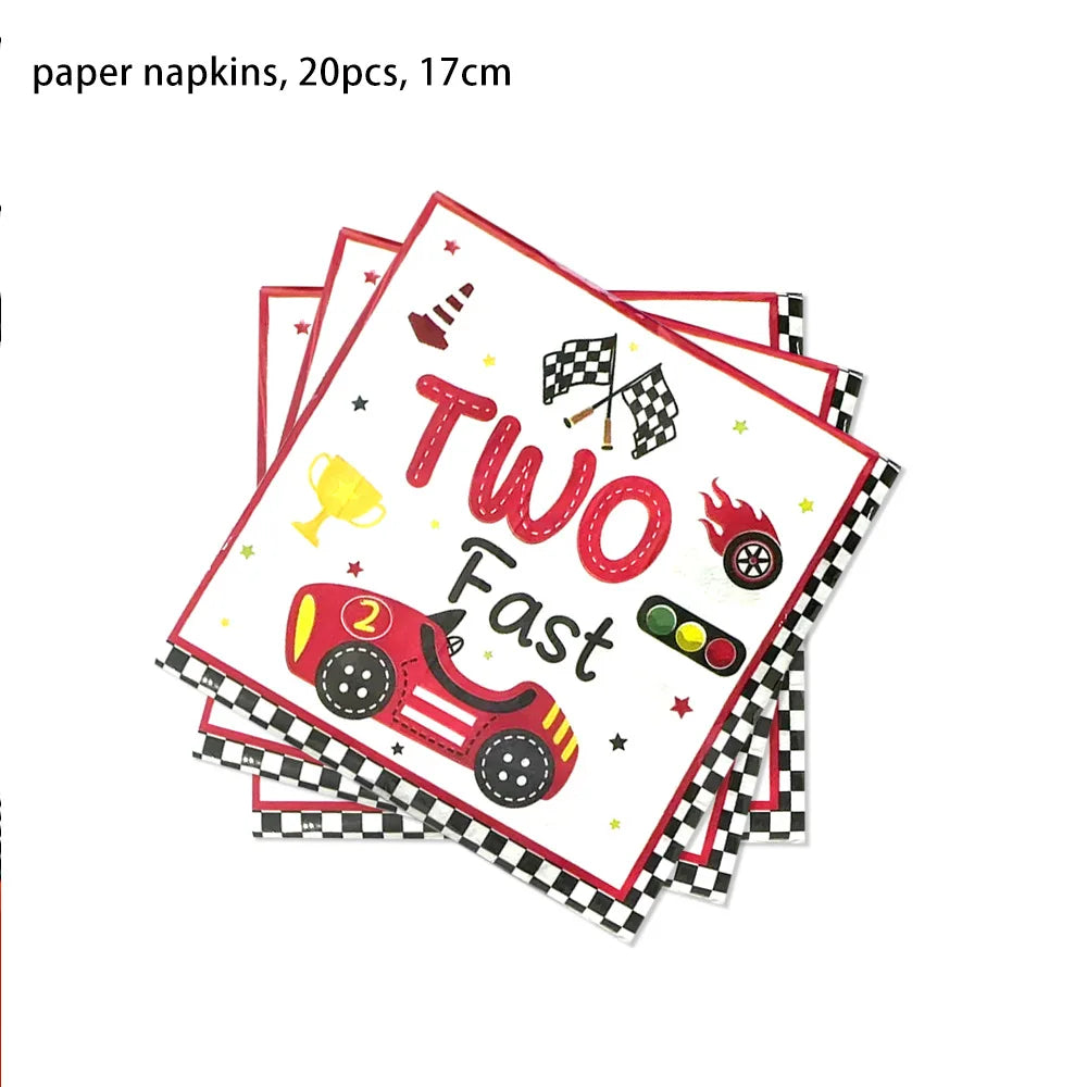 Race Car Party Tableware Plates Napkins Cup Two Fast Birthday Party Supplies Boys Racing Themed Two Years Old Party Decorations Good Vibrations
