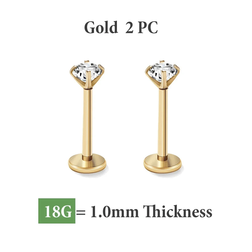 2/8PCS Stainless Steel Eearring Nose Stud Cartilage Piercing Jewelry Helix Tragus Lip Flat Back Tiny Earrings for Women 18G Good Vibrations