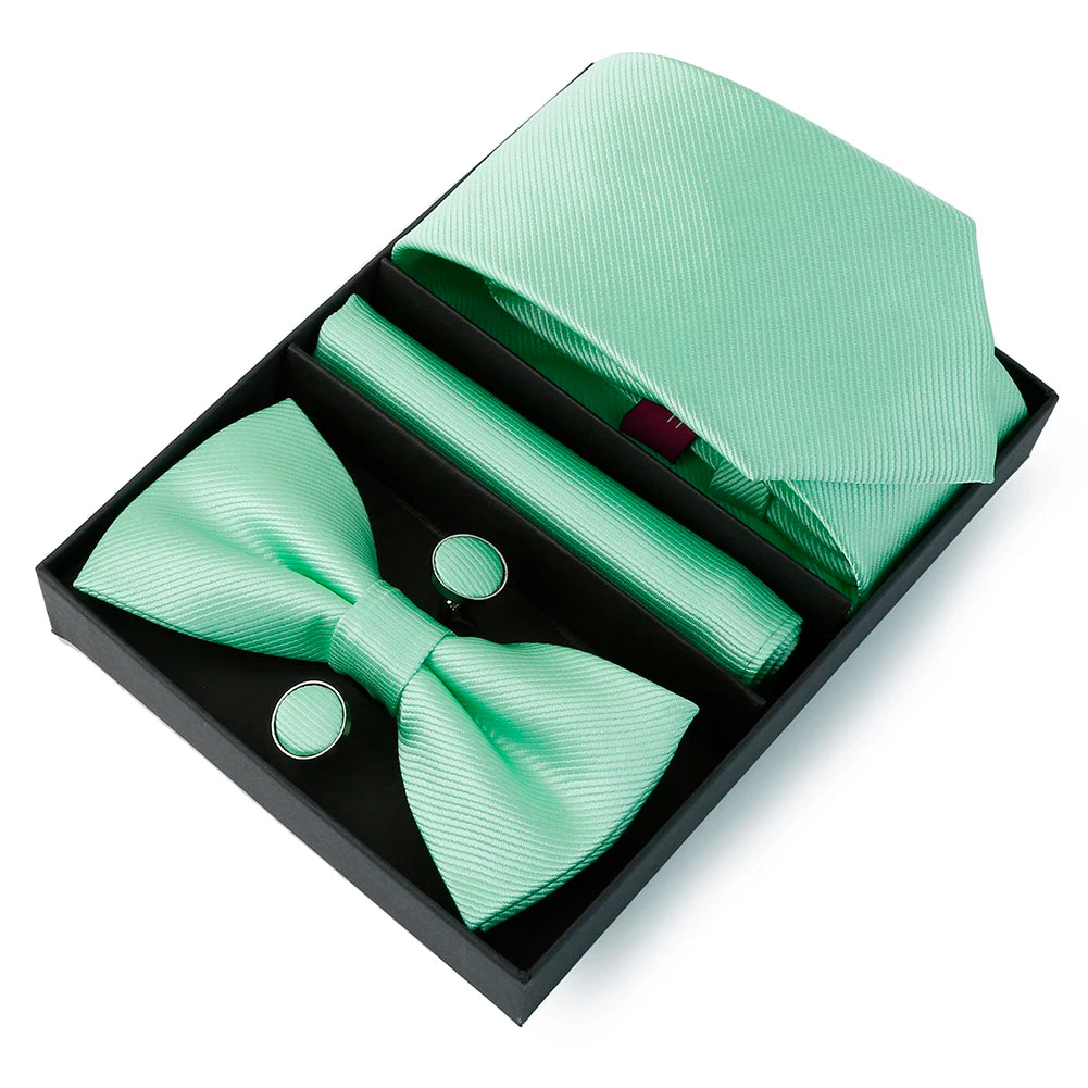 Mens Bussiness Ties Set With Bowtie Bow tie Necktie Square Towel Cufflinks For Groom Wedding Banquet Party Gift Box Accessories Good Vibrations