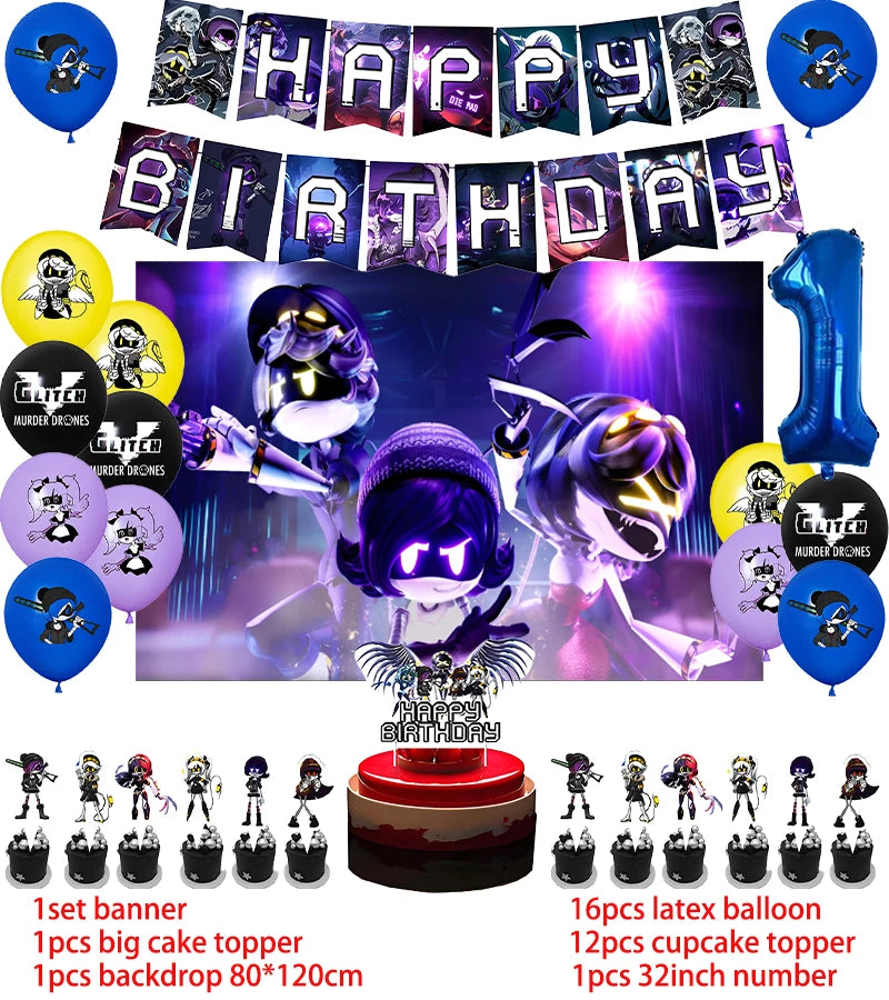 Murdered Drones Birthday Party Decoration Balloon Backdrop Cake Topper Murdered Drones Birthday Party Supplies Baby Shower Good Vibrations