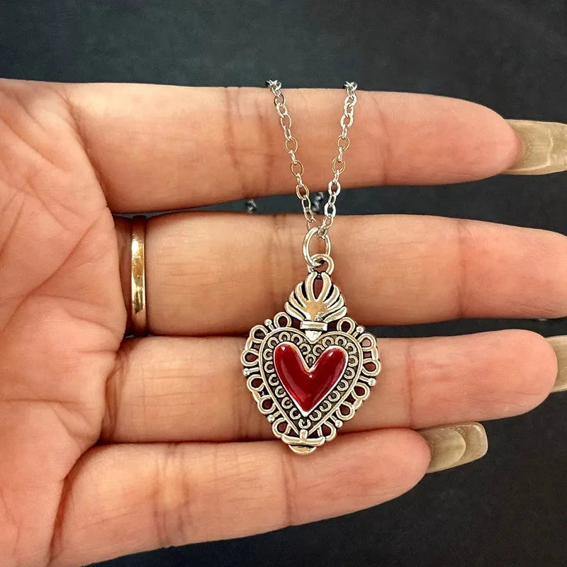 Gothic Cross Necklace for Women Men Punk Religious Crucifix Heart Amulet Necklaces Jewelry Gifts Good Vibrations