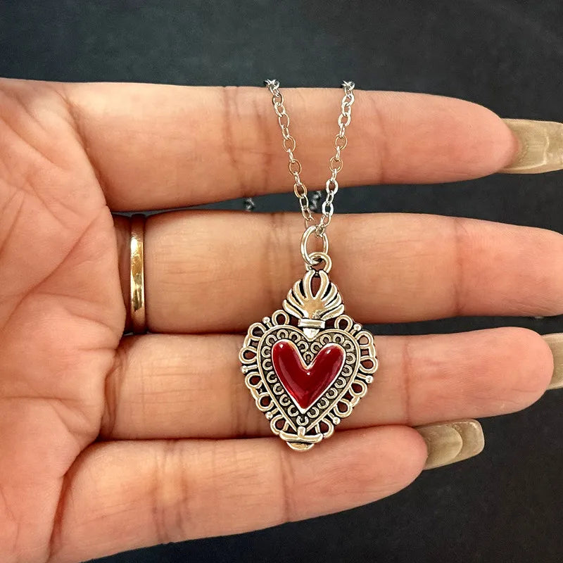 Gothic Cross Necklace for Women Men Punk Religious Crucifix Heart Amulet Necklaces Jewelry Gifts Good Vibrations