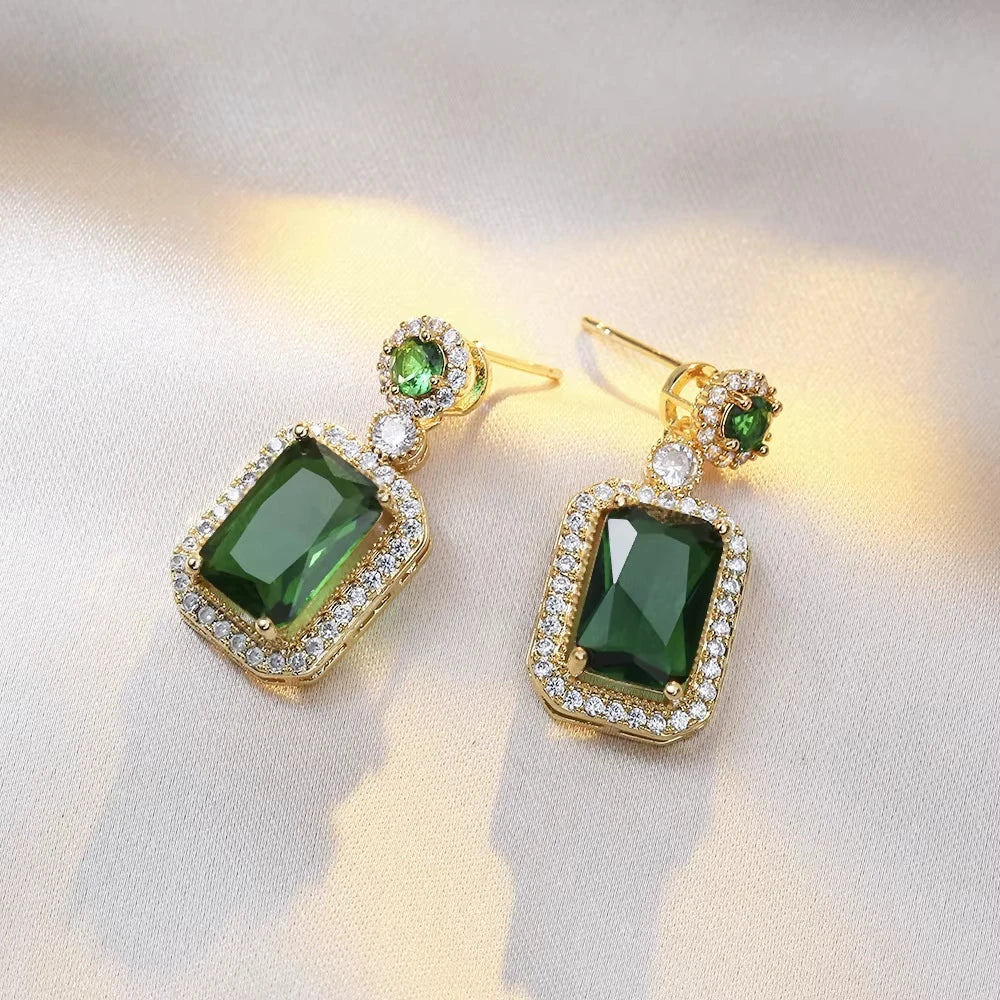 Classic Women's Three Piece Jewelry Set Statement: Jadeite Ring, Fashion Green Zircon Ring, Earrings, Necklace, Wedding Jewelry Good Vibrations