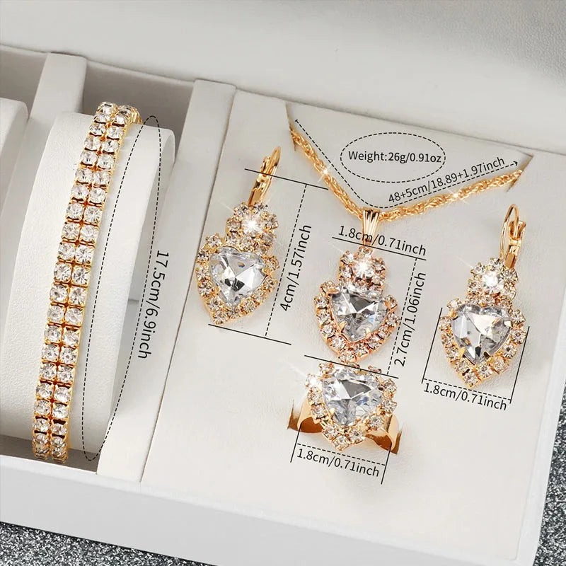 6PCS/Set Fashion Full Diamond Women's Watch Gold Steel Band Quartz Watches Diamond Jewelry Set Good Vibrations
