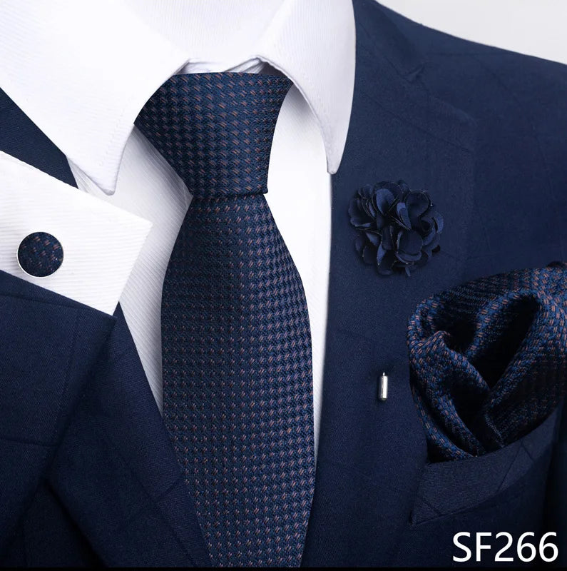 Luxury Mens Ties Floral Black Gold Ties Paisley NeckTie Pocket Square Cufflinks Brooch Set Men's Wedding Party Tie Good Vibrations
