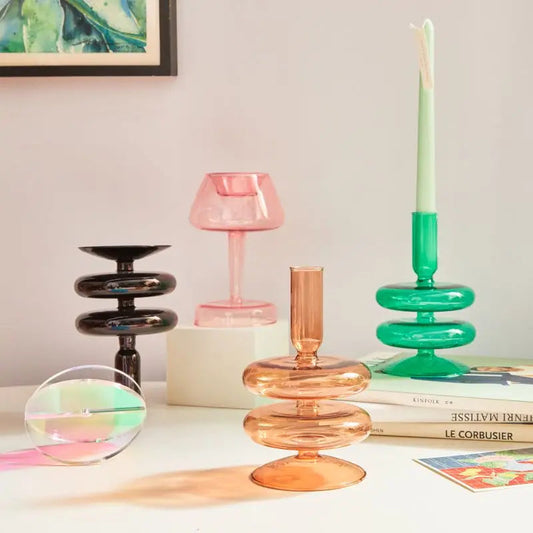 Floriddle Taper Candle Holders Glass Candlesticks for Home Wedding Table Decoration Glass Vase Table Bookshelf Candles Stand Good Vibrations
