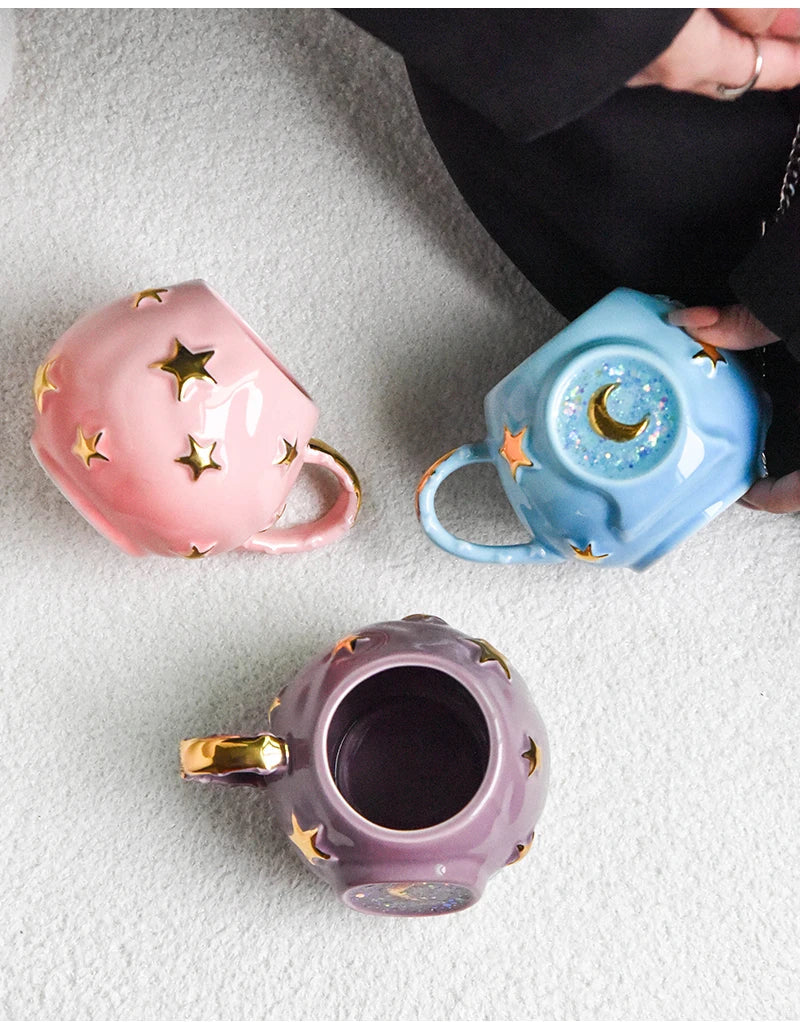 Ceramic Starry Sky Cup Sparkling Cup with High Appearance, Colorful Stars, Creative Birthday Gift, Mug with Hand Gift, Water Cup Good Vibrations Adult Super Store
