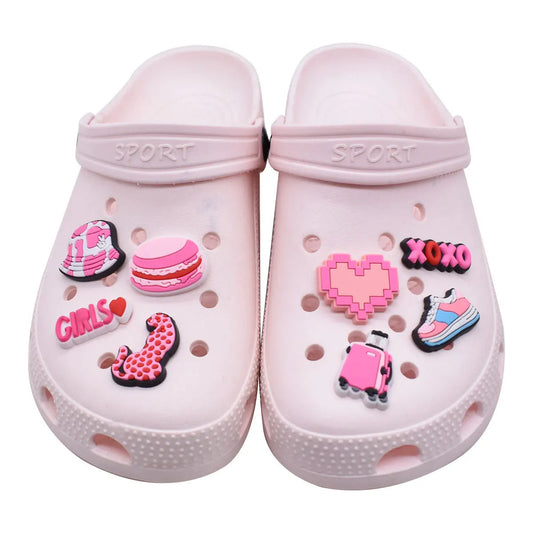 Hot Sales 1Pcs Pink Shoe Charms for Crocs Accessories Pin Shoe Wristband Croc Decorations Buckle Girls Women Party Gifts Good Vibrations
