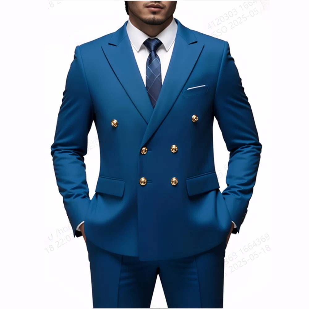 Suit (Blazer + Trousers) Men's Fashionable Gentleman Business Double-breasted Solid-color Banquet Host Casual Wedding Suit Good Vibrations