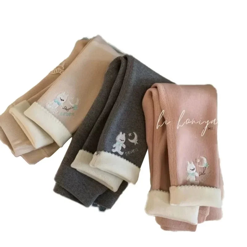 Girls Fleece Leggings Autumn WInter Korean Velvet Warm Pants 1-6Years Old Girl Casual Thicken Trousers Good Vibrations