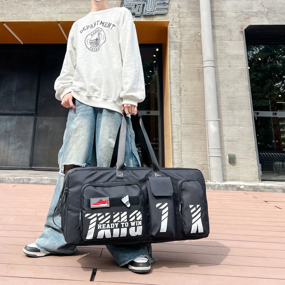 1pcs Large Duffle Bag with Shoes Compartment Foldable Travel Duffel for Men & Women Packable Water-Resistant Travel Bag Good Vibrations