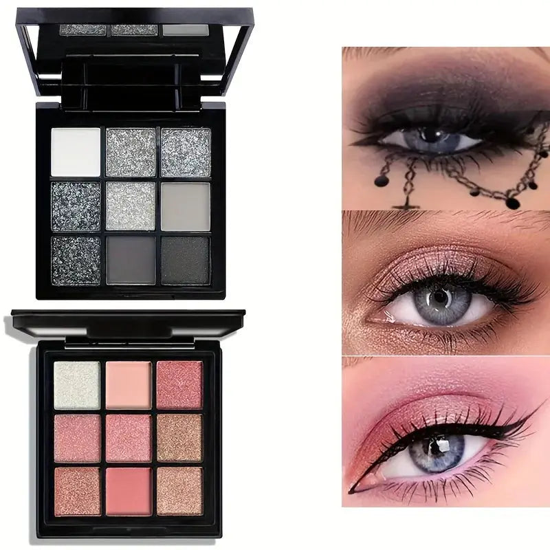 9-Grid Eye Shadow Palette Make-up for Women Glitter Pearlescent Matte Eyeshadow Cosmetics Shimmer Long Lasting Makeup Products Good Vibrations