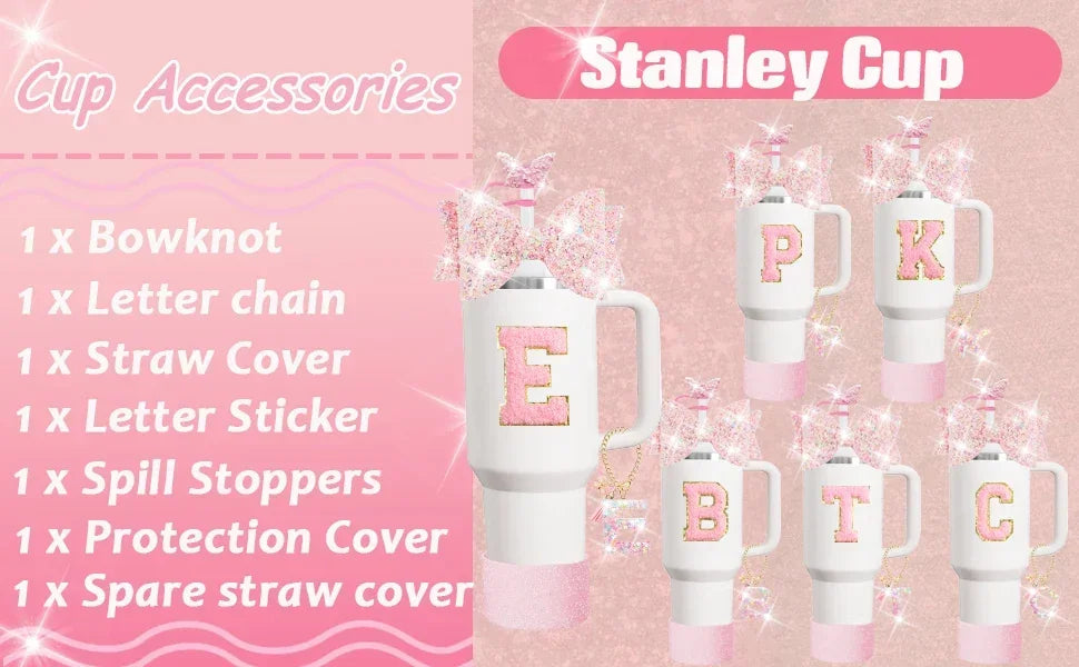 8PCS Cup Accessories Set for Stanley 30oz 40oz Tumbler Straw Topper Cover Cap Boot,Spill Proof Stopper Charm Initials Sticker Good Vibrations Adult Super Store