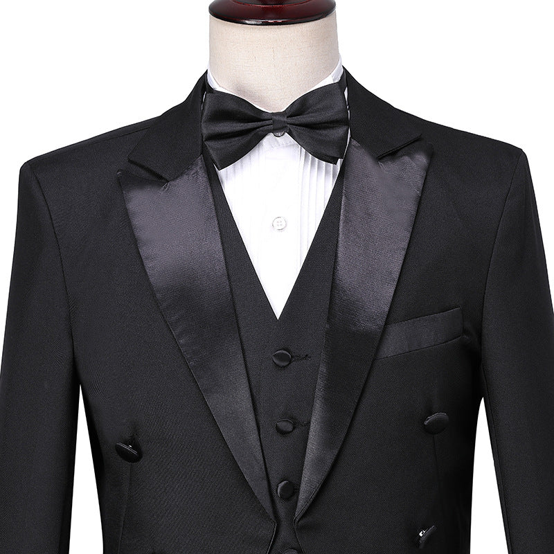 Mens Tuxedo Tailcoat Formal Dress Suits Swallow Tail Coat Navy Blue Male Jacket and Pants Party Wedding Dance Magic Performance Good Vibrations