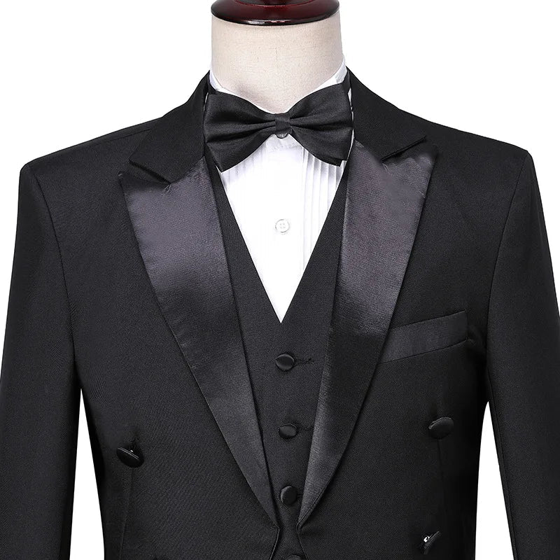 Mens Tuxedo Tailcoat Formal Dress Suits Swallow Tail Coat Navy Blue Male Jacket and Pants Party Wedding Dance Magic Performance Good Vibrations