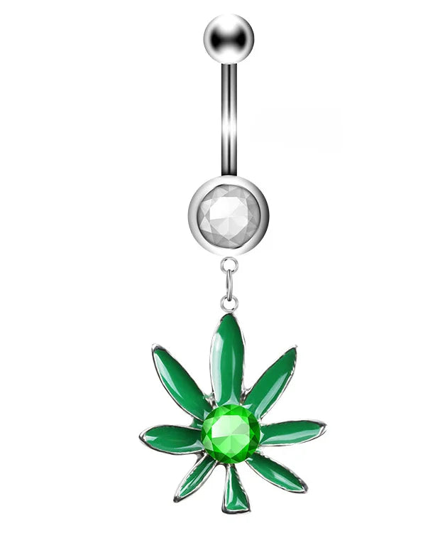 1PC Green Maple Leaf Belly Navel Ring Leaves Weed Dangle Belly Button Piercing Jewelry Surgical Steel Barbell Botton Piercing Good Vibrations Adult Super Store