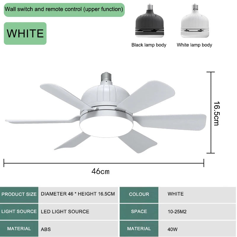 40W Socket Fan Light bombilla con ventilador de techo Smart Remote Control Ceiling Led Bulb E27 Lamp For Bedroom Living Room Good Vibrations
