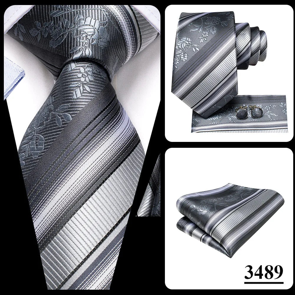 Black Red Striped Silk Wedding Tie For Men Handky Cufflink Gift Men Necktie Fashion Business Party Dropshiping Hi-Tie Designer Good Vibrations