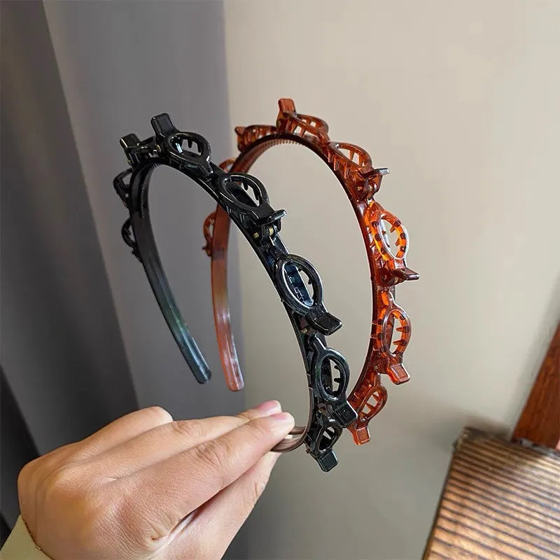 Fashion Women Girls Non-Slip Hair Bands With Clips Double Layer Headbands Hairstyle Bezel Hair Hoop Hair Accessories Headwear Good Vibrations