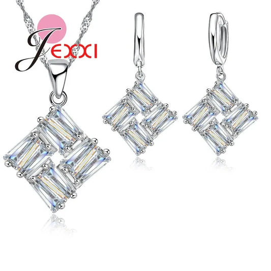 Charm Crystal Women Bridal Wedding Jewelry Sets 925 Sterling Silver Pendant Necklaces Earrings Sets Bijoux Femme Good Vibrations