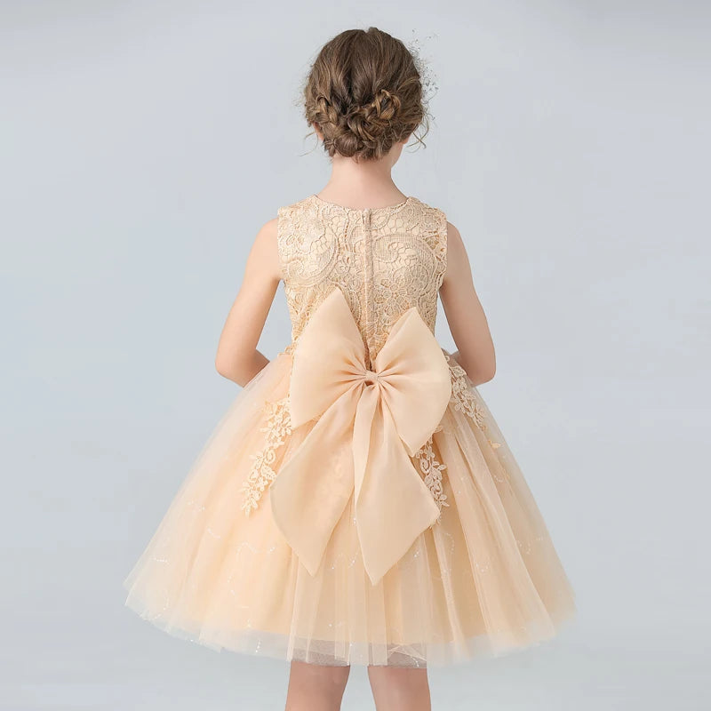 BX8991 White Lace Flower Girl Dress Bows Children's First Communion Dress Girls Sleeveless Princess Dresses Good Vibrations