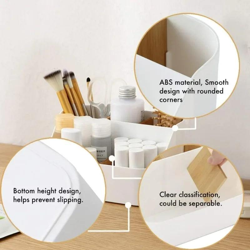 Desk Organizer,Office Supplies Organizers and Accessories,Makeup Brush Holder,Remote Control Holder with Movable Woode Partition Good Vibrations