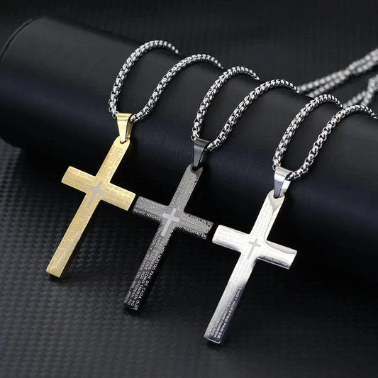 Classic Stainless Steel Cross Necklace For Men 24 Inches Long Pendant Collar Hiphop Rock Outdoor Cool Riding Neck Accessories Good Vibrations