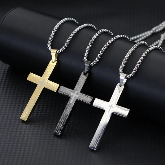 Classic Stainless Steel Cross Necklace For Men 24 Inches Long Pendant Collar Hiphop Rock Outdoor Cool Riding Neck Accessories Good Vibrations