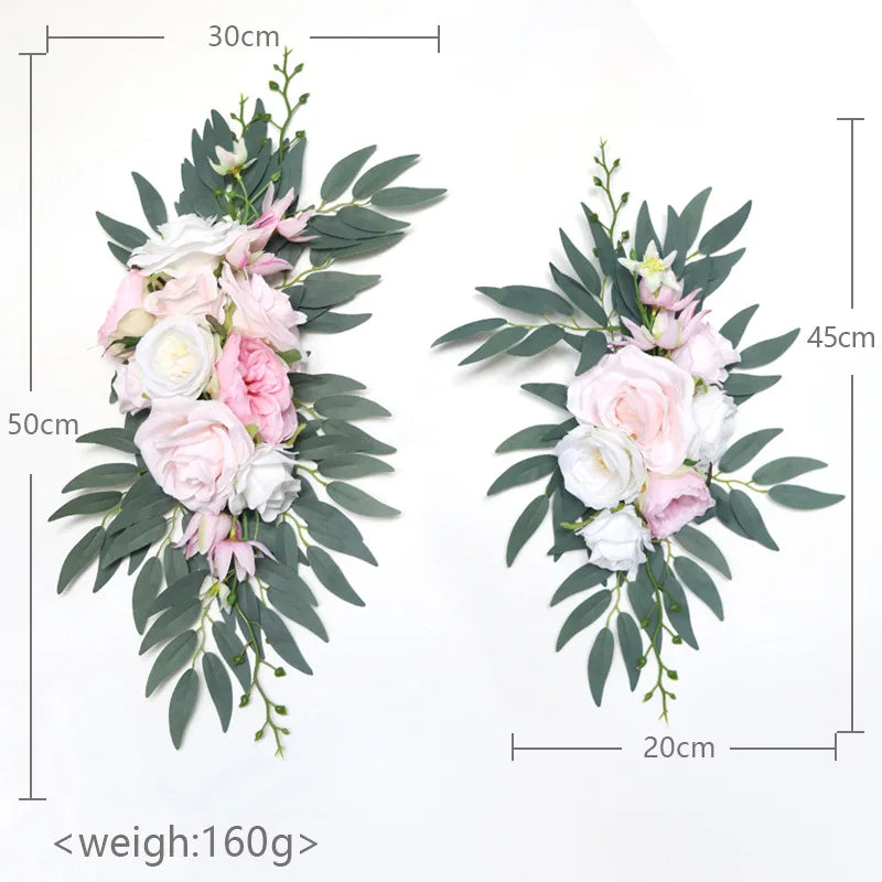 Yannew Artificial Wedding Arch Flowers Kit Boho Dusty Rose Blue Eucalyptus Garland Drapes for Wedding Decorations Welcome Sign Good Vibrations
