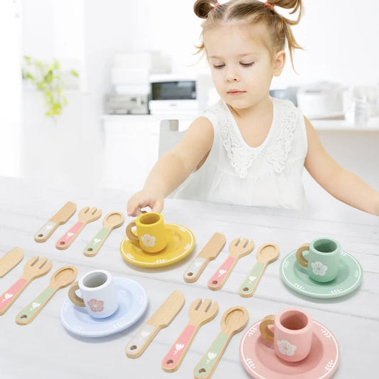 Baby wooden toy Kitchen toy wooden tableware set toy baby role play Educational Cosplay preschool toy gifts for kids Good Vibrations
