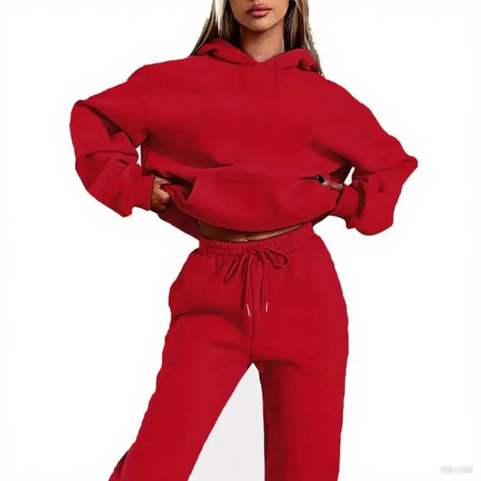 2025 Autumn/Winter New Velvet Warm Hoodie Sports Pants Two Piece Set for Men and Women Solid Color Loose Sports Jogging Set Good Vibrations