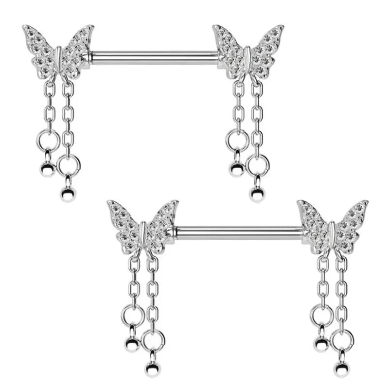 Pink Devil Nipple Piercing Jewelry Set Heart Crystal Nipple Rings Bulk Shiny Butterfly Nipple Barbell Dangle Lot Piercing Pezon