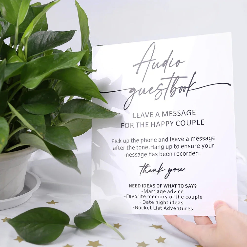 Audio Guestbook Pick Up The Phone Leave A Message For The Newlyweds Clear Glass Look Acrylic Wedding Sign, Guest Book Lucite Good Vibrations