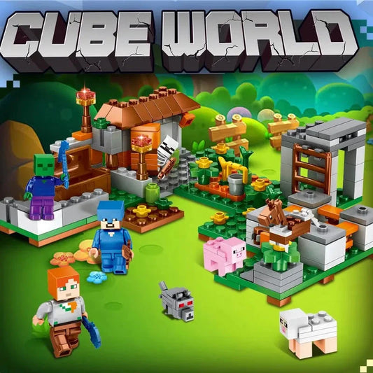 Children's puzzle building block toys, village slides, caves, mines, horse cities, cats, leopards, jungles, Educational Toy For Good Vibrations