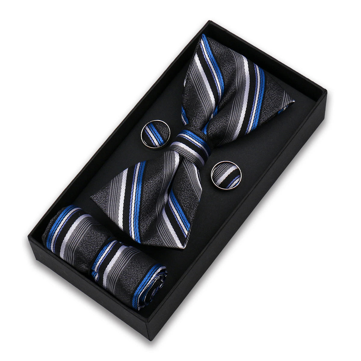 Bowtie For Men Set Gift Box Business Gift Fashion Bow Tie Pocket Square Cufflinks Set Bowtie 3pcs For Wedding Hanky Cravata Neck Good Vibrations