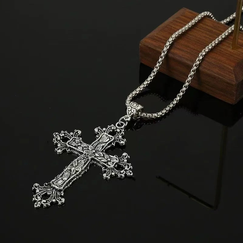 Hip Hop Cross Pendant Necklace Gothic Stainless Steel Minimalist Jewelry For Men Retro Fashion Unisex Gift Couple Accessories Good Vibrations