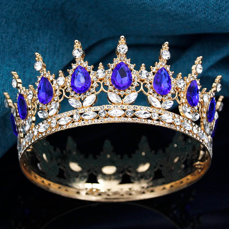 Queen King Wedding Crown Round Tiaras and Crowns Bride Diadem Birthday Party Cake Topper Jewelry Hair Accessory Good Vibrations