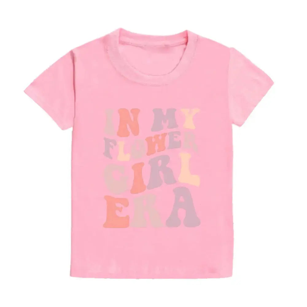 In My Flower Girl Era Toddler Shirt Flower Girl Proposal Bridal Party Kids Short Sleeve Shirts Clothes Wedding Party Gift Good Vibrations